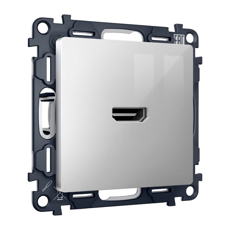 Комплект механизма розетки HDMI 2.0 ALFA Серебро глянец 40V/500mA 2.0GHz 5-18Gbit/s QUANT (AP4140, VM222)