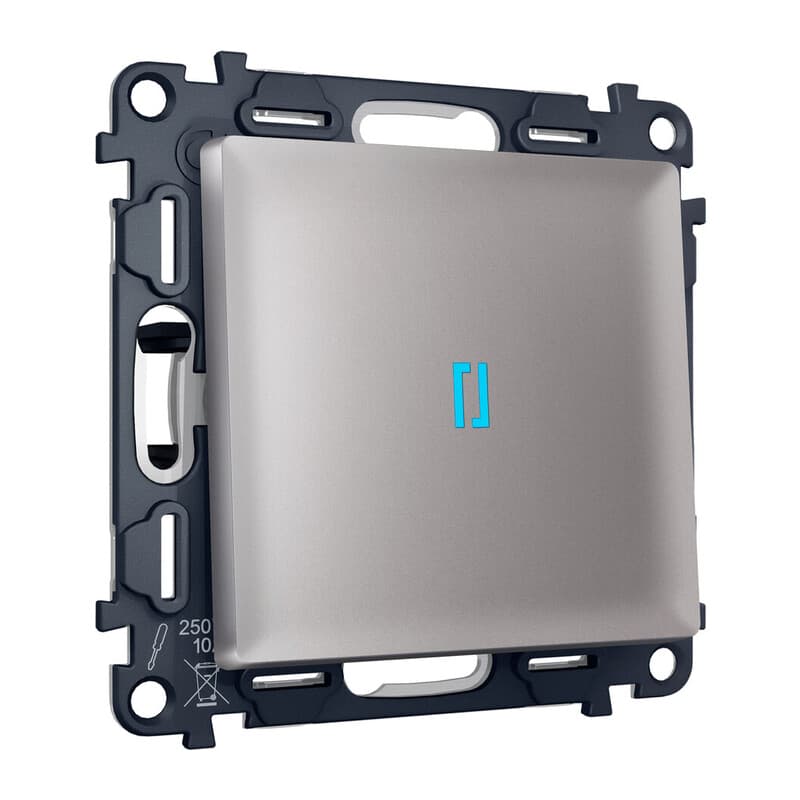 Комплект механизма 1-кл выключателя с подсветкой 10000K ALFA Сталь матовый QUANT (AP5020, VM101, G17B)