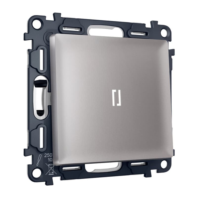 Комплект механизма 1-кл проходного выключателя с подсветкой 5600K ALFA Сталь матовый QUANT (AP5020, VM105, G25W)