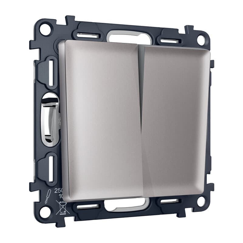 Комплект механизма 2-кл проходного выключателя ALFA Сталь матовый QUANT (AP5030, VM120)