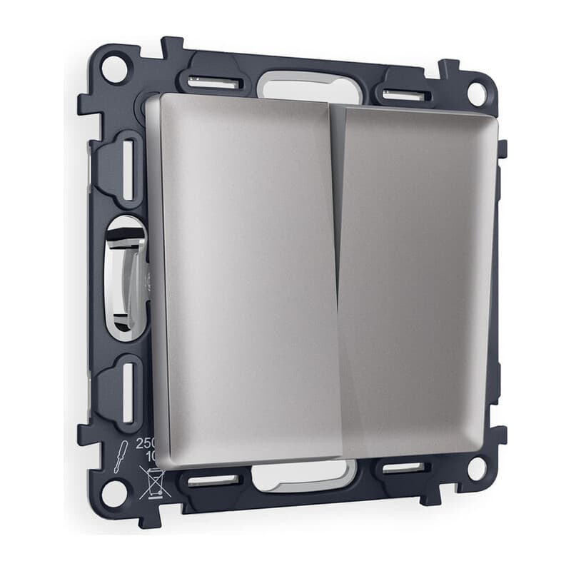 Комплект механизма 2-клавишного перекрестного выключателя 10A-250V ALFA Сталь матовый QUANT (AP5030, VM125)