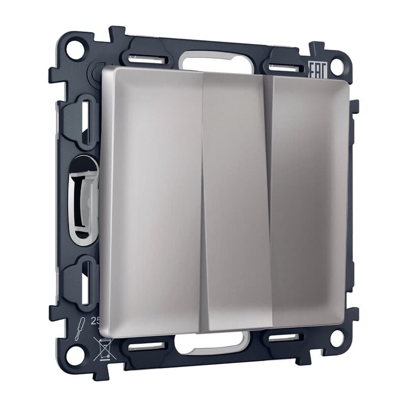 Комплект механизма 3-кл выключателя ALFA Сталь матовый QUANT (AP5050, VM133)