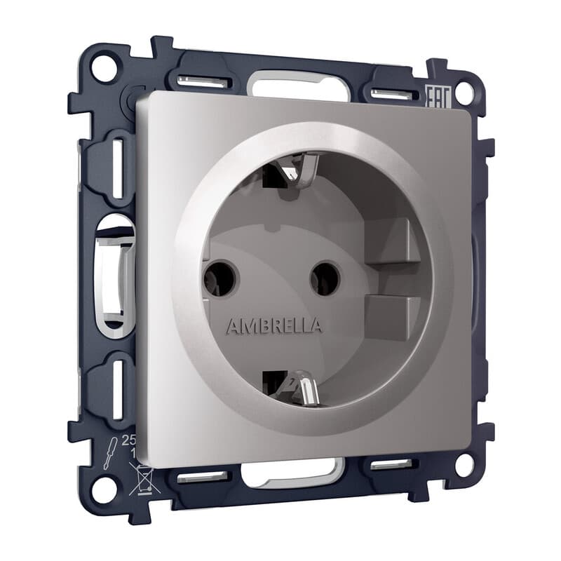 Комплект механизма электрической розетки ALFA Сталь матовый с/з на винтовых зажимах QUANT (AP5060, VM141)