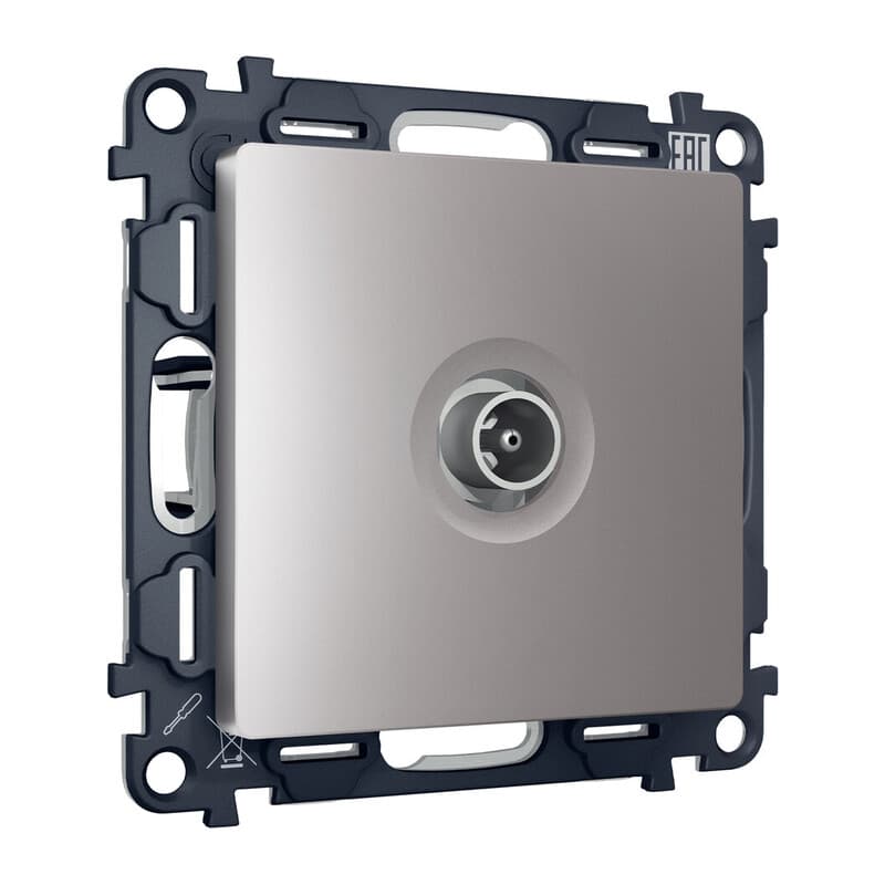 Комплект механизма TV розетки проходной ALFA Сталь матовый 5-1000 MHz 4dB QUANT (AP5130, VM211)