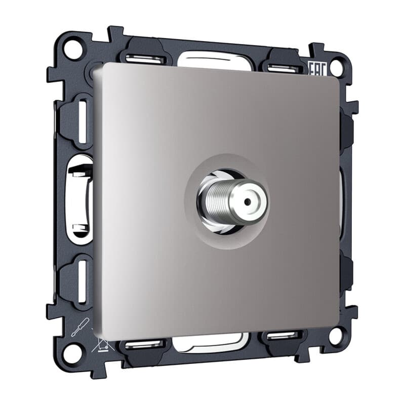 Комплект механизма TV розетки SAT 5-2400MHz 3.5dB ALFA Сталь матовый QUANT (AP5130, VM215)