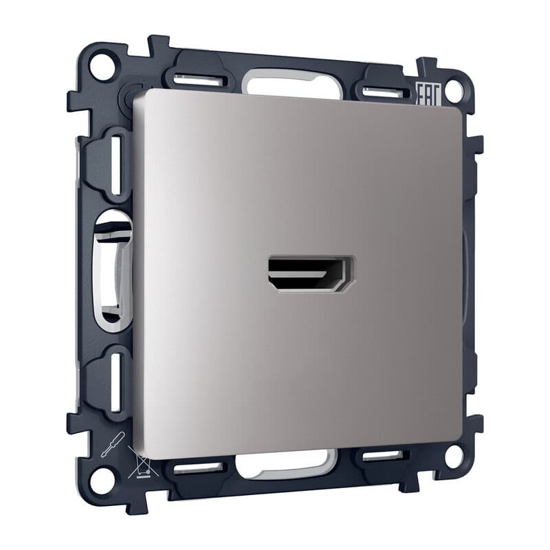 Комплект механизма розетки HDMI 2.0 ALFA Сталь матовый 40V/500mA 2.0GHz 5-18Gbit/s QUANT (AP5140, VM222)