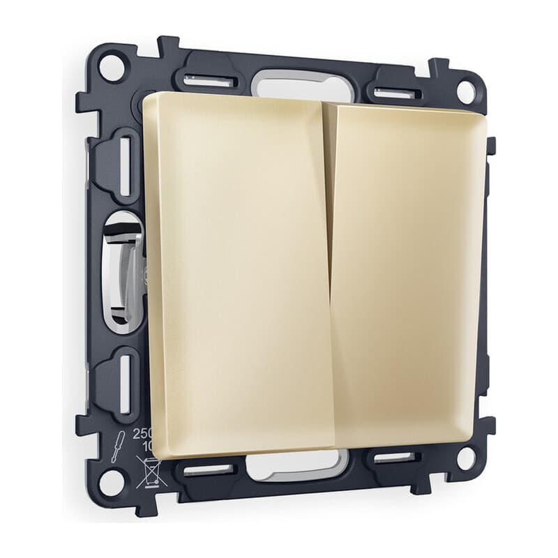 Комплект механизм 2-клавишного перекрестного выключателя 10A-250V ALFA Шампань QUANT (AP6030, VM125)