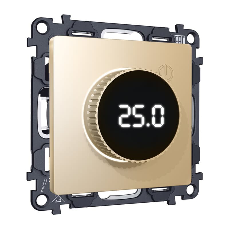 Комплект механизма терморегулятора с цифровым дисплеем с подсветкой и датчиком для теплого пола 16A-250V ALFA Шампань QUANT (AP6058, VM1385)