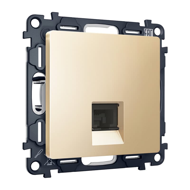 Комплект механизма компьютерной розетки ALFA Шампань RJ-45(8P8C) CAT6 с шторкой QUANT (AP6120, VM188)