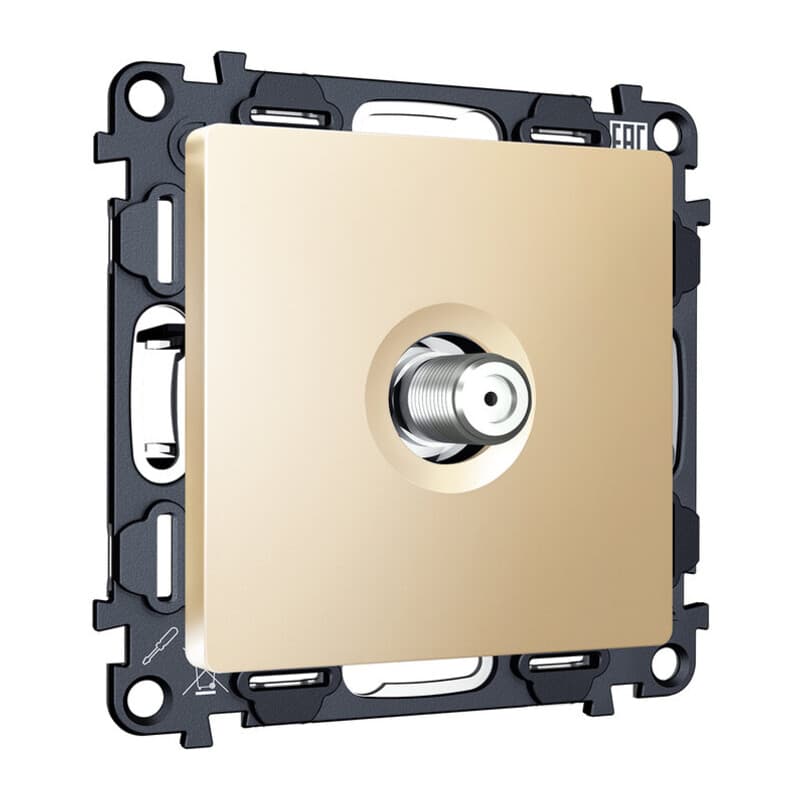 Комплект механизма TV розетки SAT 5-2400MHz 3.5dB ALFA Шампань QUANT (AP6130, VM215)