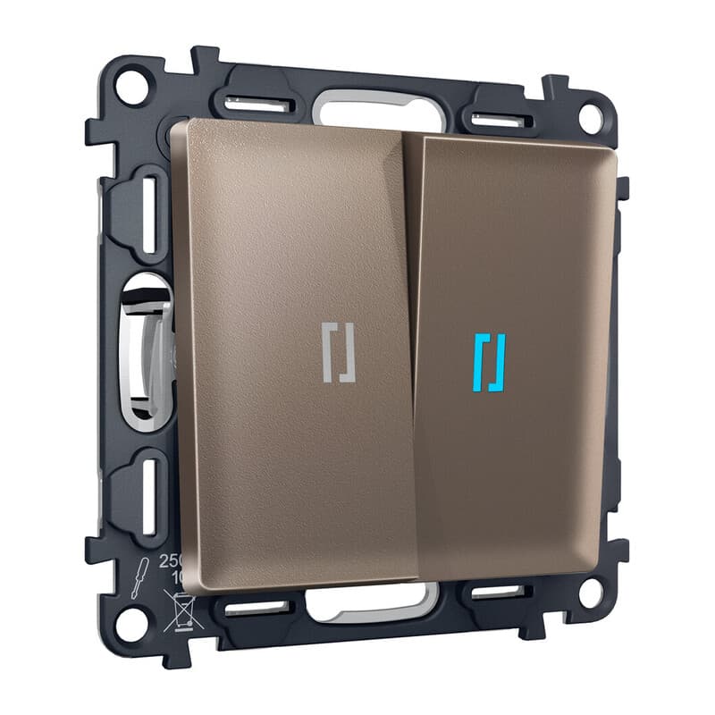 Комплект механизма 2-кл проходного выключателя с подсветкой 10000K ALFA Темная бронза матовый QUANT (AP6340, VM120, G29B)