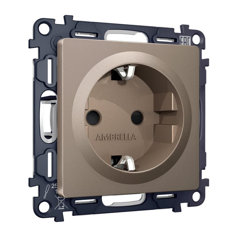 Комплект механизма электрической розетки ALFA Темная бронза матовый с/з с шторками QUANT (AP6370, VM141)