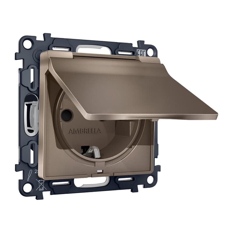 Комплект механизма электрической розетки ALFA Темная бронза матовый с/з с шторками и крышкой IP44 QUANT (AP6380, VM141)