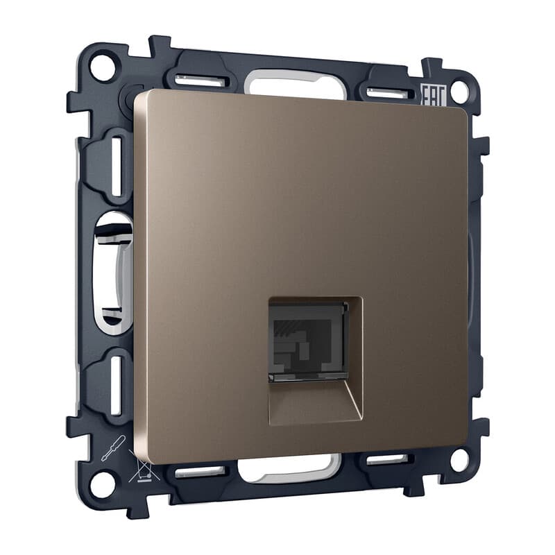 Комплект механизма компьютерной розетки ALFA Темная бронза матовый RJ-45(8P8C) CAT6 с шторкой QUANT (AP6420, VM188)