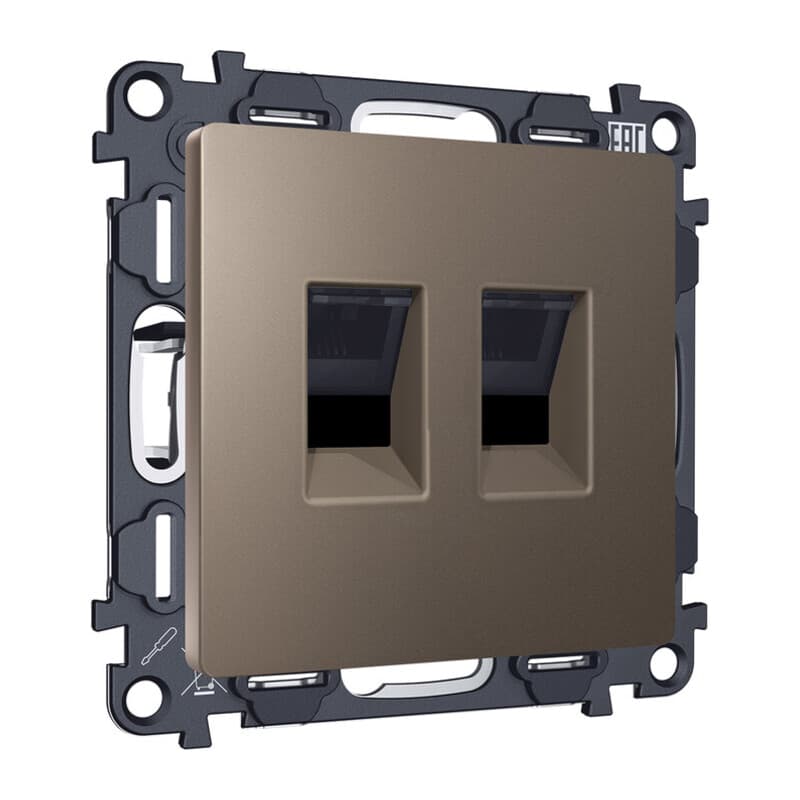Комплект мех-ма компьютерной двойной розетки RJ-45 с автоматической защитной шторкой ALFA Темная бронза матовый QUANT (AP6421, VM189)