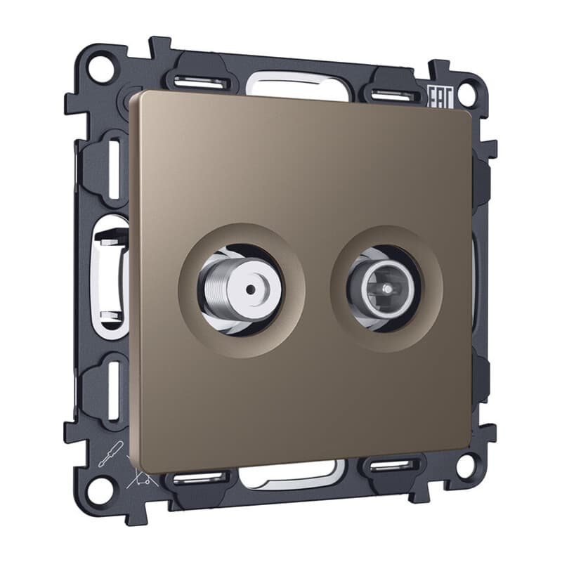 Комплект механизма розетки TV оконечной + SAT 5-862MHz 3.5dB/950-2150MHz 3.5dB ALFA Темная бронза матовый QUANT (AP6433, VM217)