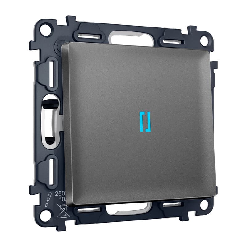 Комплект механизма 1-кл выключателя с самовозвратом с подсветкой 10000K ALFA Антрацит серый QUANT (AP6520, VM113, G17B)