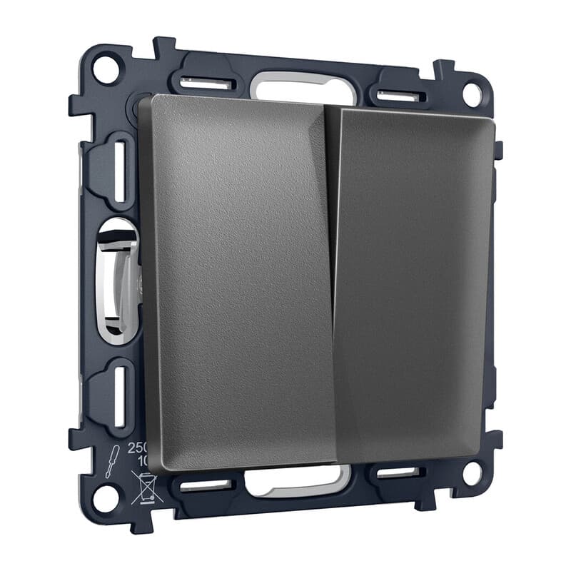 Комплект механизма 2-кл выключателя ALFA Антрацит серый QUANT (AP6530, VM115)