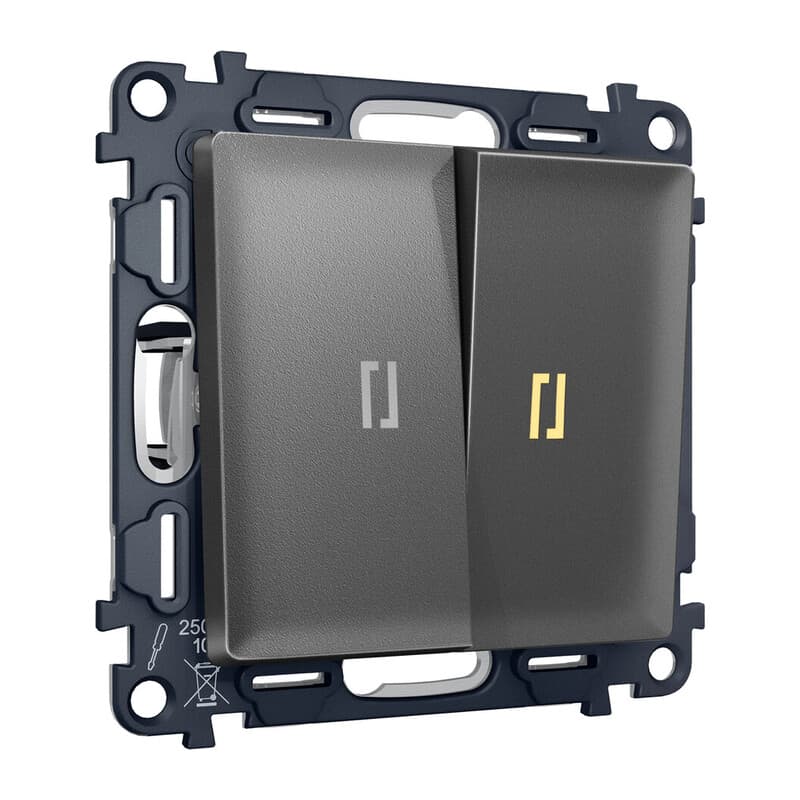 Комплект механизма 2-кл выключателя с подсветкой 3200K ALFA Антрацит серый QUANT (AP6540, VM115, G11Y)