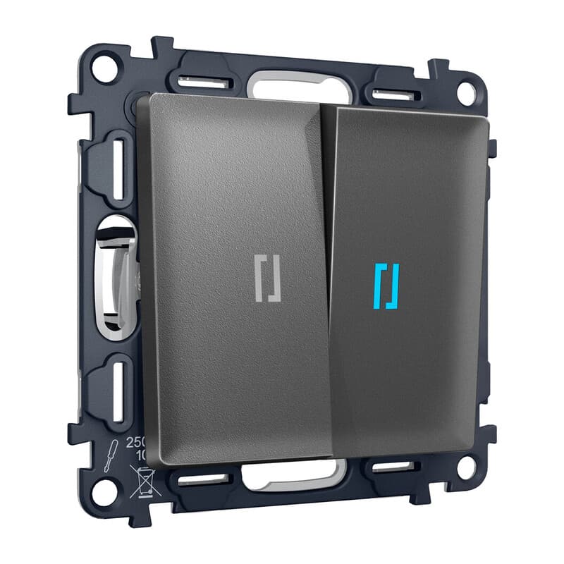 Комплект механизма 2-кл выключателя с подсветкой 10000K ALFA Антрацит серый QUANT (AP6540, VM115, G17B)