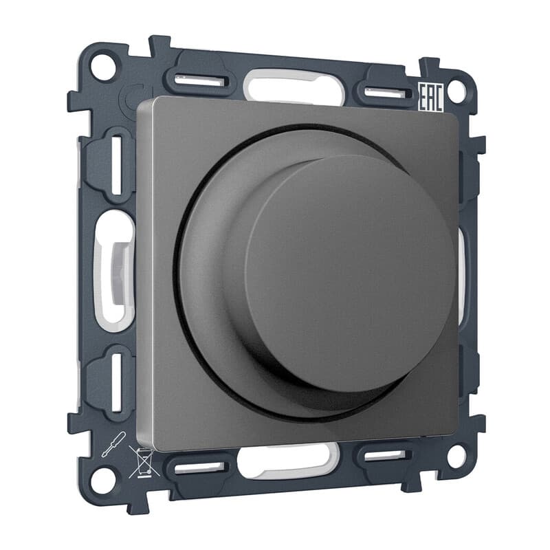 Комплект механизма светорегулятора универсального ALFA Антрацит серый 25-600W/LED 5-300W QUANT (AP6555, VM136)