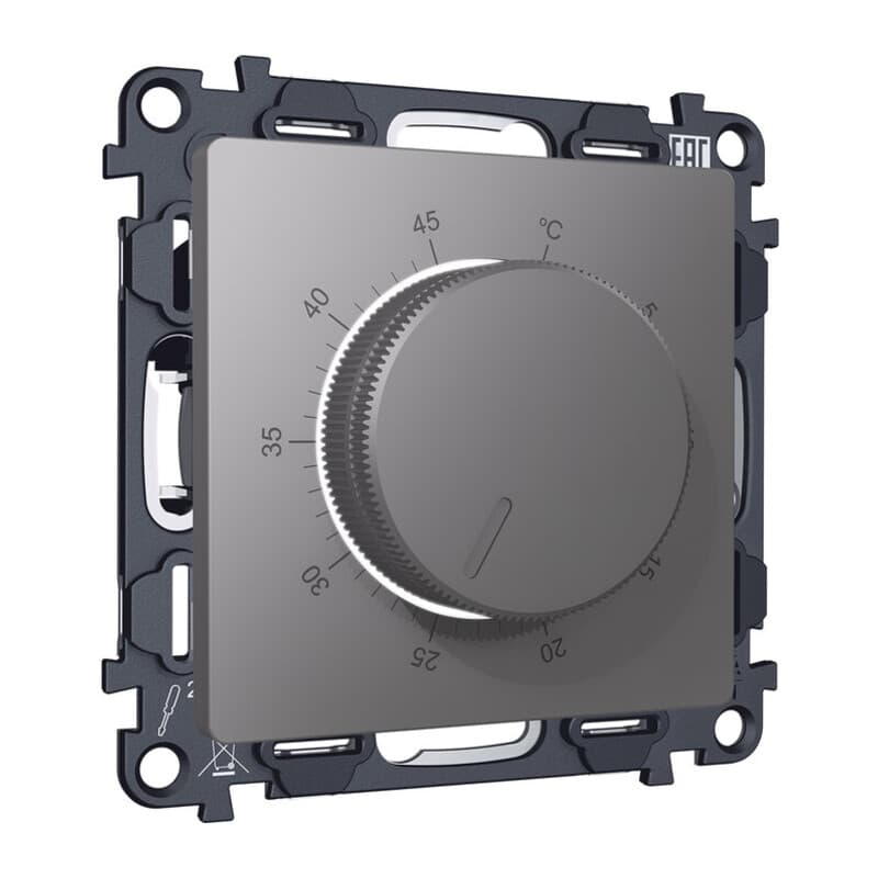 Комплект механизма терморегулятора с датчиком для теплого пола с подсветкой 16A-250V ALFA Антрацит серый QUANT (AP6557, VM1381)