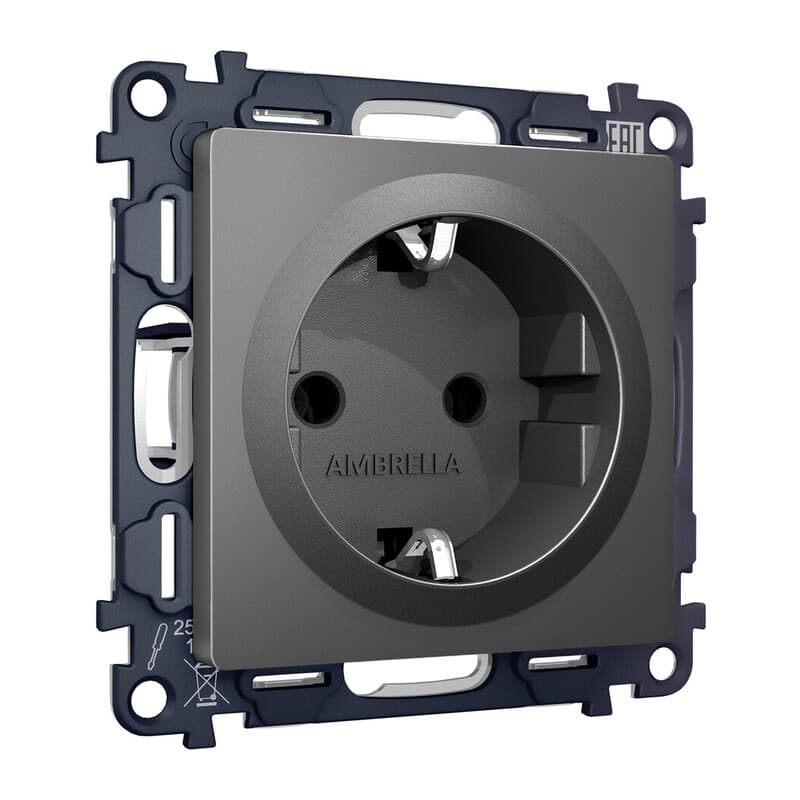 Комплект механизма электрической розетки ALFA Антрацит серый с/з на винтовых зажимах QUANT (AP6560, VM141)