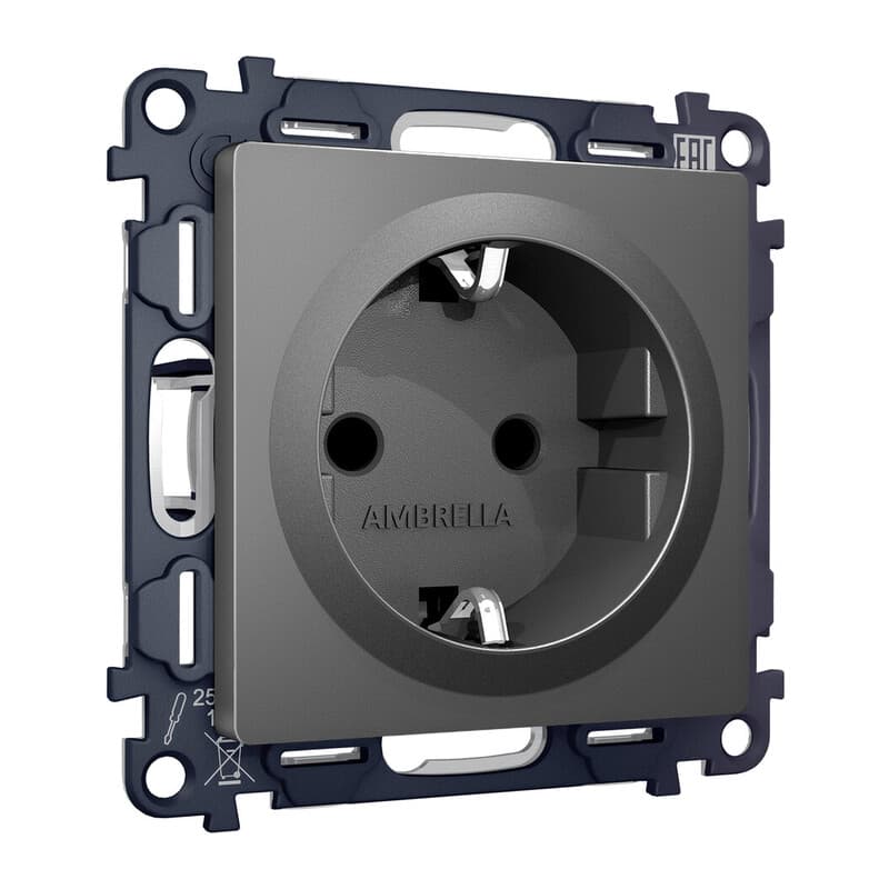 Комплект механизма электрической розетки ALFA Антрацит серый с/з с шторками QUANT (AP6570, VM141)