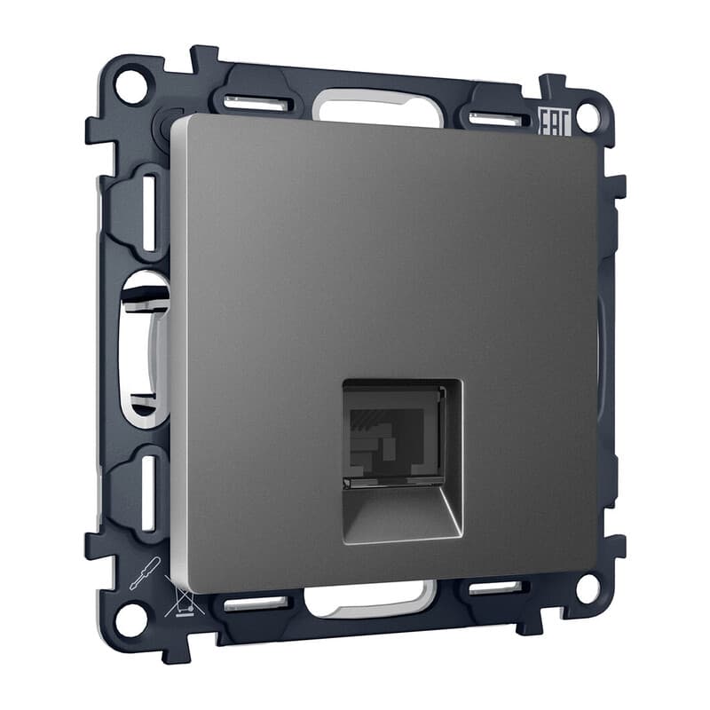 Комплект механизма телефонной розетки ALFA Антрацит серый RJ-11(4P4C) с шторкой QUANT (AP6620, VM190)