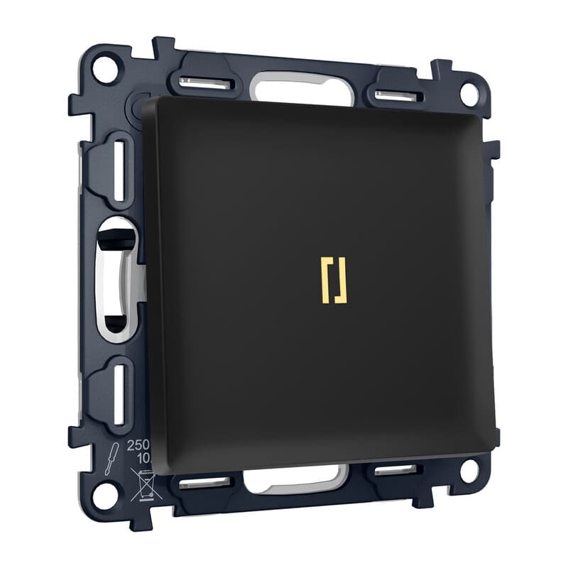 Комплект механизма 1-кл выключателя с самовозвратом с подсветкой 3200K ALFA Черный матовый QUANT (AP8020, VM113, G11Y)