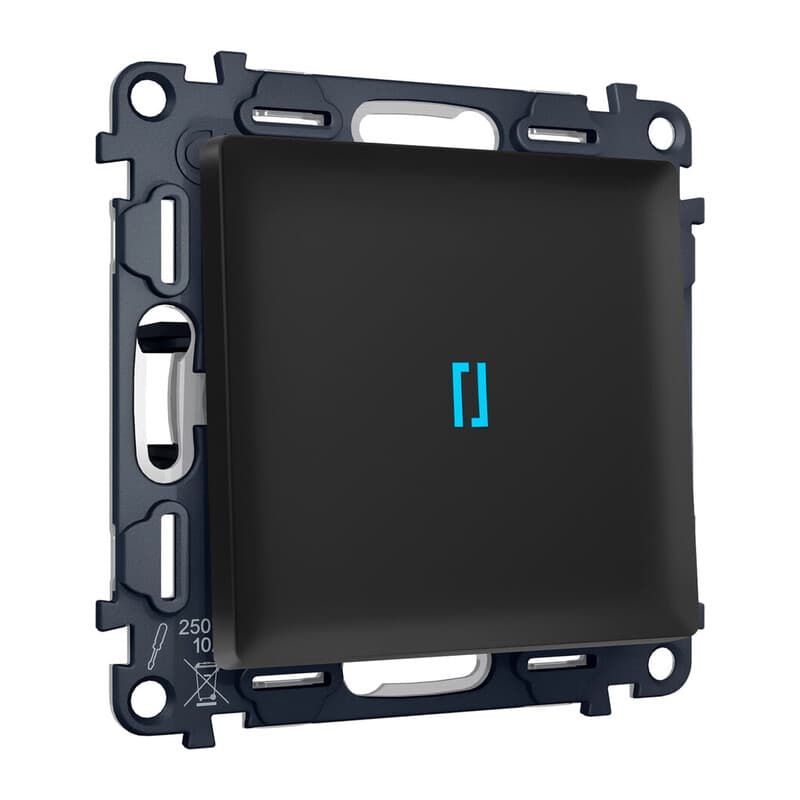 Комплект механизма 1-кл выключателя с самовозвратом с подсветкой 10000K ALFA Черный матовый QUANT (AP8020, VM113, G17B)