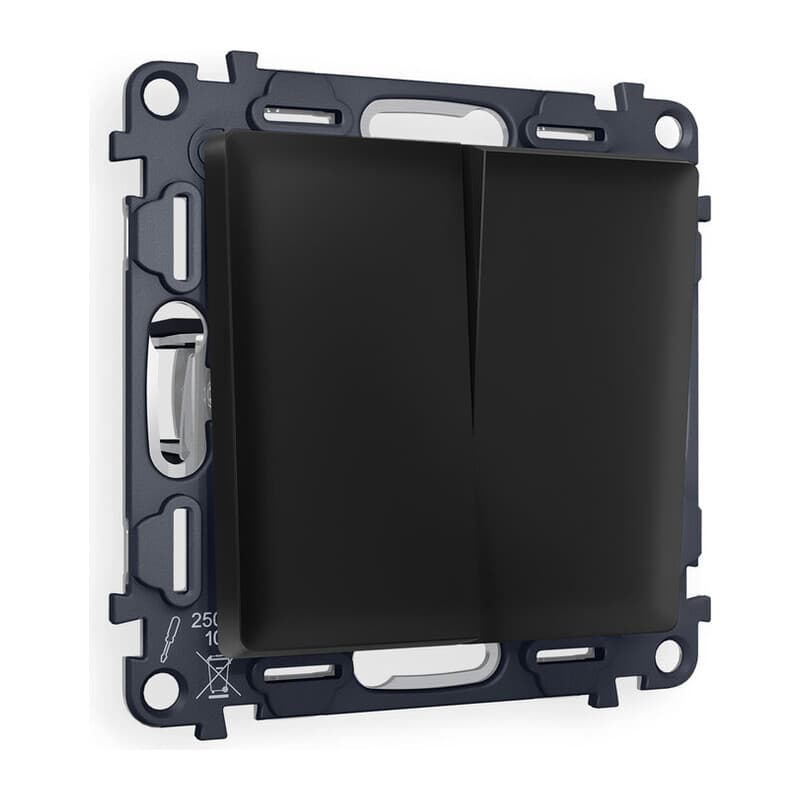 Комплект механизма 2-клавишного перекрестного выключателя 10A-250V ALFA Черный матовый QUANT (AP8030, VM125)