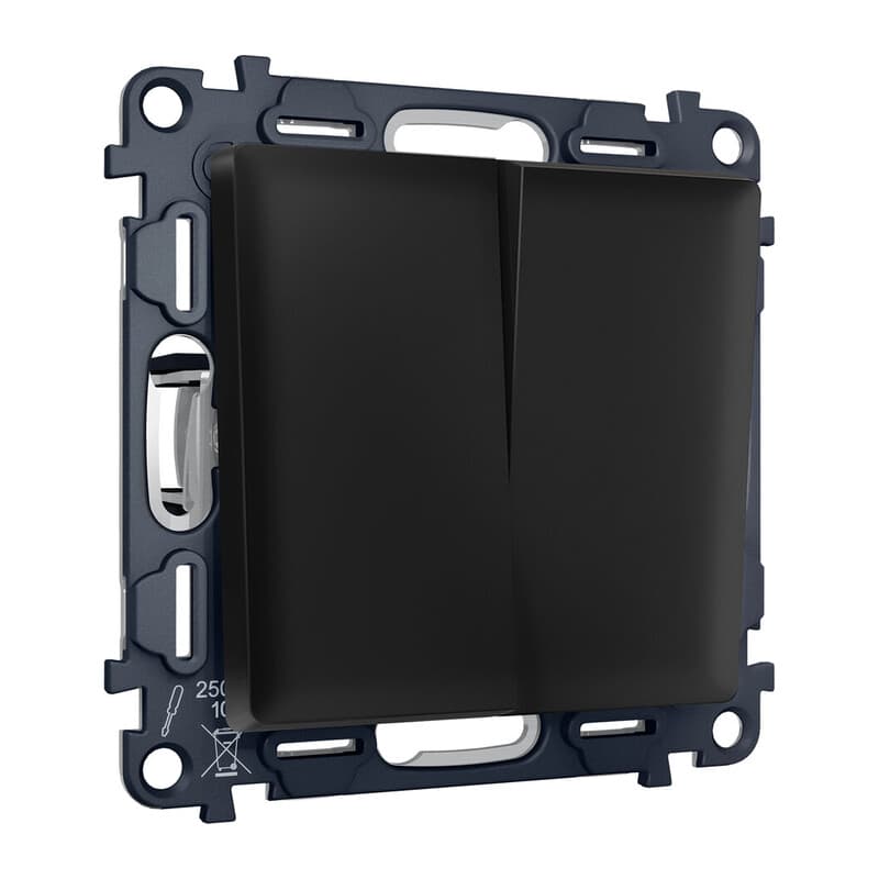 Комплект механизма 2-кл выключателя с самовозвратом ALFA Черный матовый QUANT (AP8030, VM129)