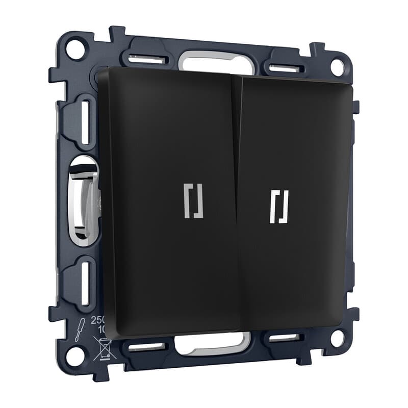 Комплект механизма 2-кл выключателя с подсветкой 5600K ALFA Черный матовый QUANT (AP8040, VM115, G14W)