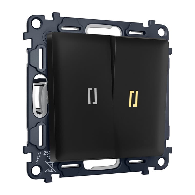 Комплект механизма 2-кл проходного выключателя с подсветкой 3200K ALFA Черный матовый QUANT (AP8040, VM120, G22Y)