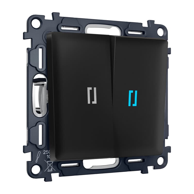 Комплект механизма 2-кл проходного выключателя с подсветкой 10000K ALFA Черный матовый QUANT (AP8040, VM120, G29B)