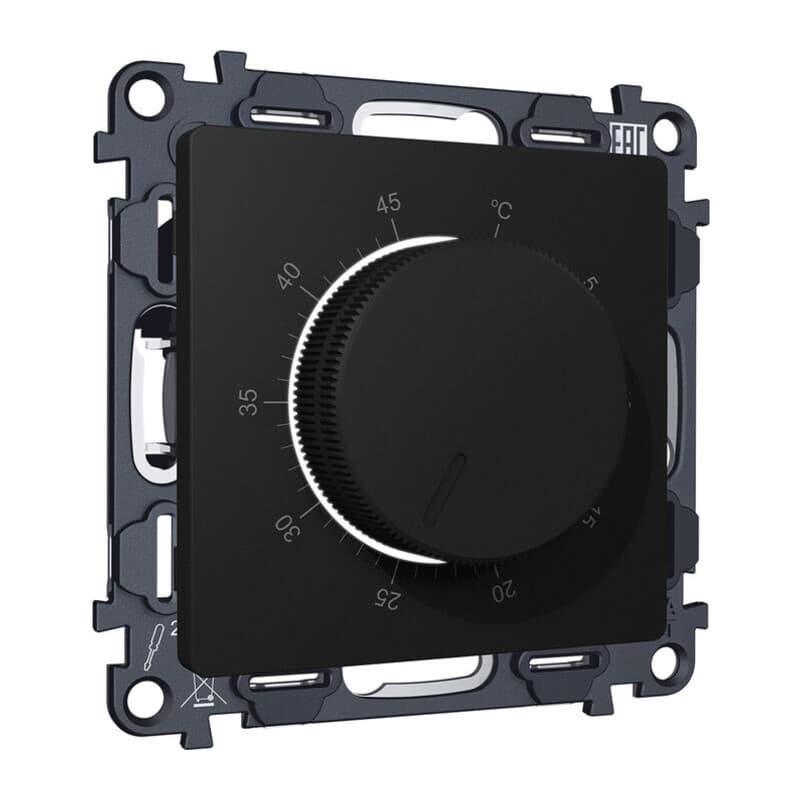 Комплект механизма терморегулятора с датчиком для теплого пола с подсветкой 16A-250V ALFA Черный матовый QUANT (AP8057, VM1381)