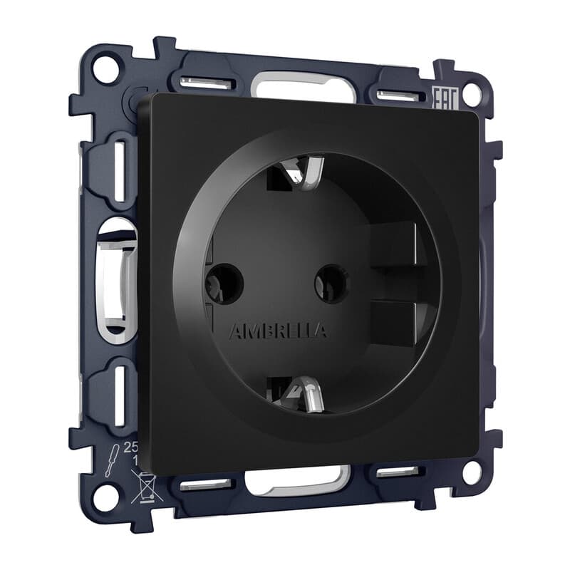 Комплект механизма электрической розетки ALFA Черный матовый с/з на винтовых зажимах QUANT (AP8060, VM141)