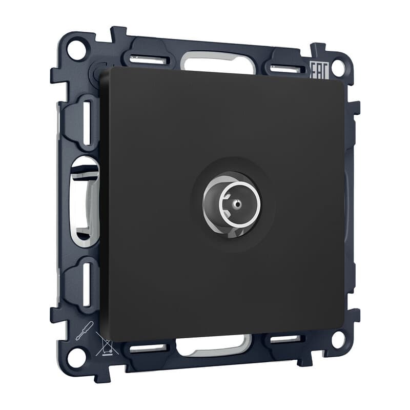 Комплект механизма TV розетки оконечной ALFA Черный матовый 50-870 MHz 1dB QUANT (AP8130, VM202)