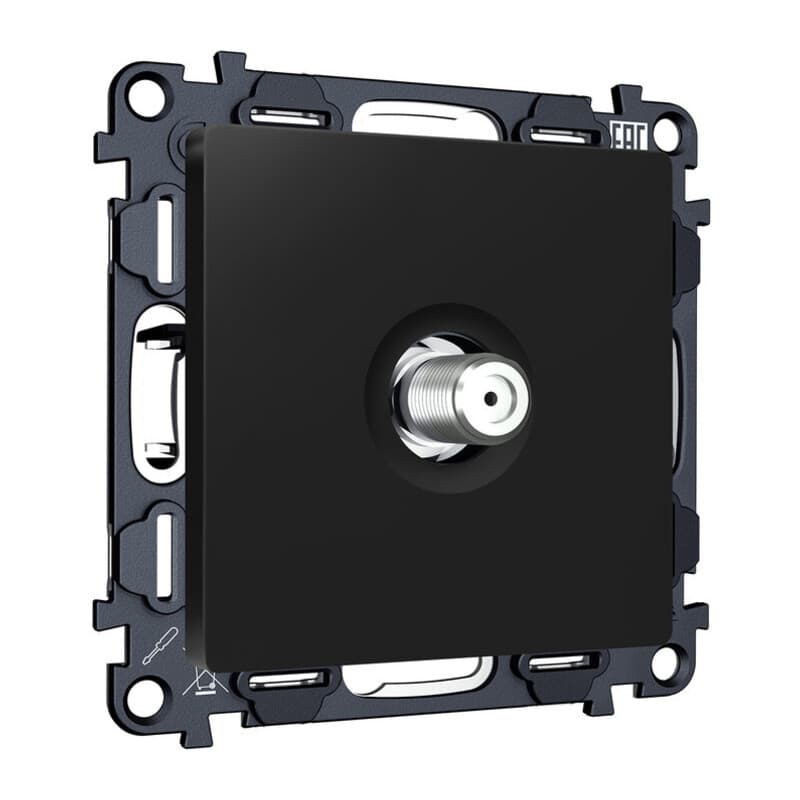 Комплект механизма TV розетки SAT 5-2400MHz 3.5dB ALFA Черный матовый QUANT (AP8130, VM215)