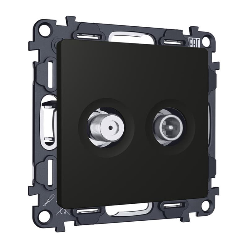 Комплект механизма розетки TV оконечной + SAT 5-862MHz 3.5dB/950-2150MHz 3.5dB ALFA Черный матовый QUANT (AP8133, VM217)