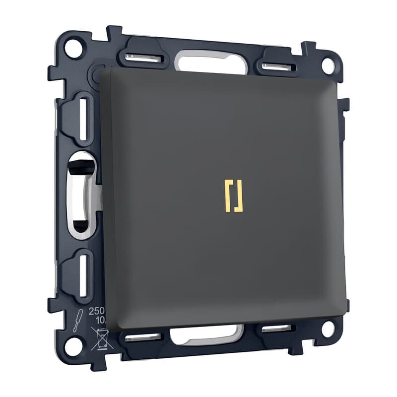 Комплект механизма 1-кл проходного выключателя с подсветкой 3200K ALFA Графит мягкое касание QUANT (AP9020, VM105, G22Y)