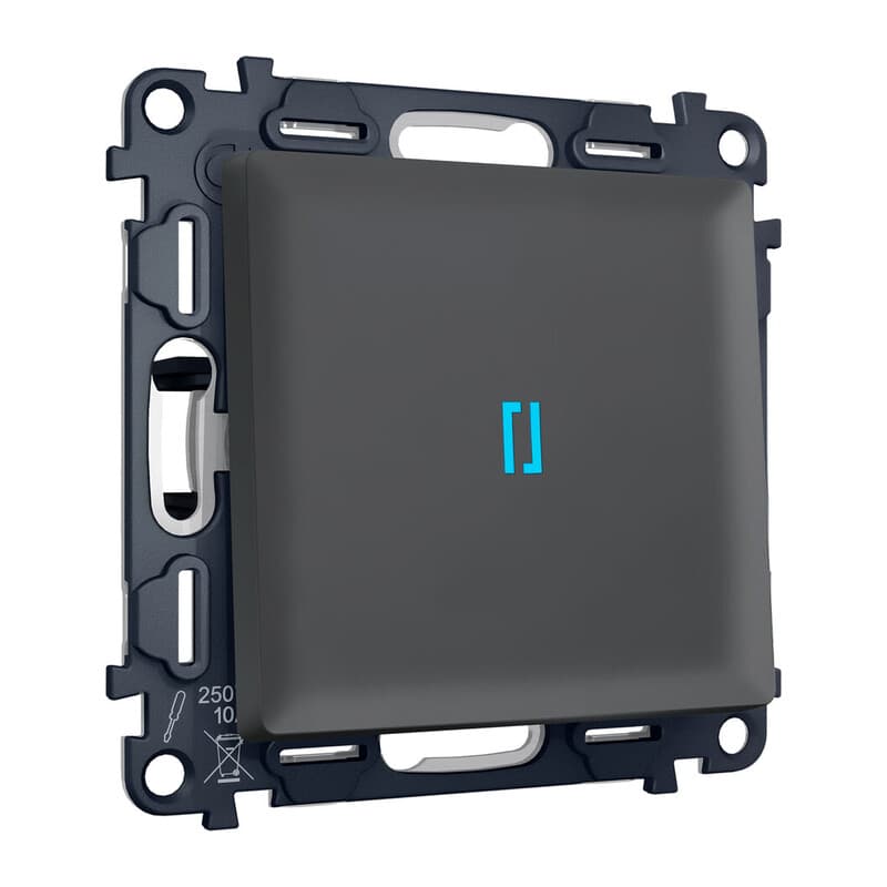 Комплект механизма 1-кл проходного выключателя с подсветкой 10000K ALFA Графит мягкое касание QUANT (AP9020, VM105, G29B)