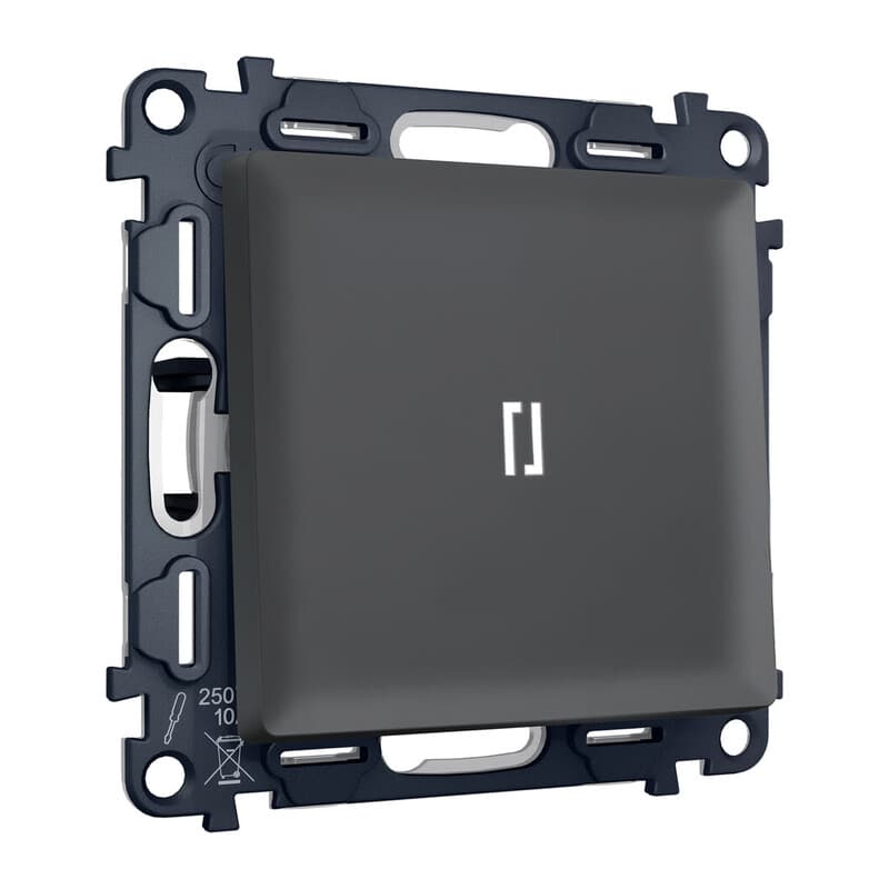 Комплект механизма 1-кл выключателя с самовозвратом с подсветкой 5600K ALFA Графит Мягкое касание QUANT (AP9020, VM113, G14W)