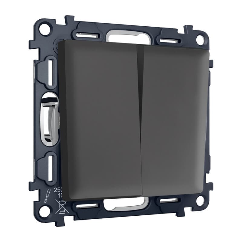 Комплект механизма 2-кл проходного выключателя ALFA Графит мягкое касание QUANT (AP9030, VM120)