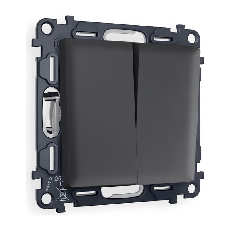 Комплект механизма 2-клавишного перекрестного выключателя 10A-250V ALFA Графит мягкое касание QUANT (AP9030, VM125)