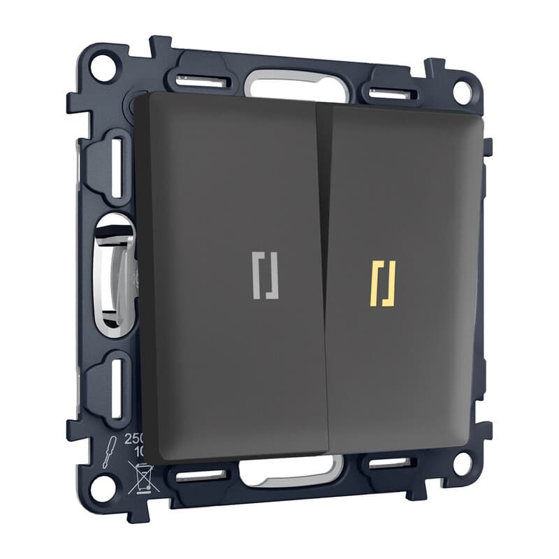 Комплект механизма 2-кл выключателя с подсветкой 3200K ALFA Графит мягкое касание QUANT (AP9040, VM115, G11Y)