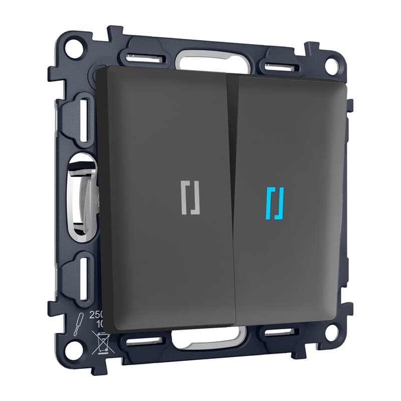 Комплект механизма 2-кл выключателя с подсветкой 10000K ALFA Графит мягкое касание QUANT (AP9040, VM115, G17B)