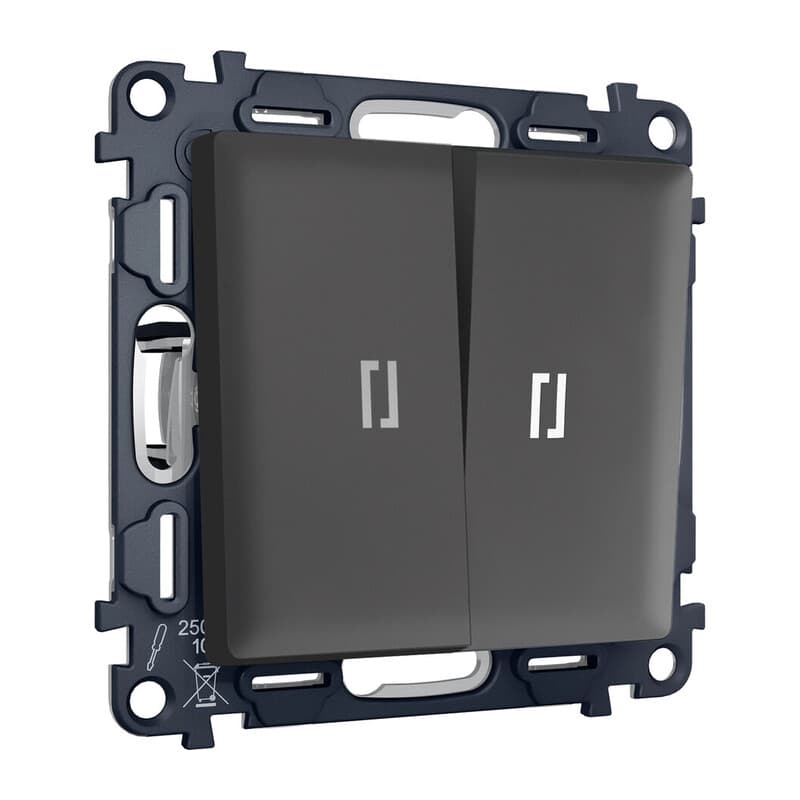 Комплект механизма 2-кл проходного выключателя с подсветкой 5600K ALFA Графит мягкое касание QUANT (AP9040, VM120, G25W)