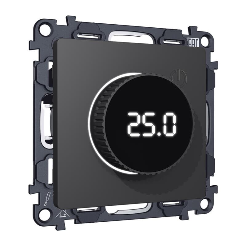 Комплект мех-ма термор-ра с цифровым дисплеем с подсветкой и датчиком для теплого пола ALFA Графит мягкое касание QUANT (AP9058, VM1385)